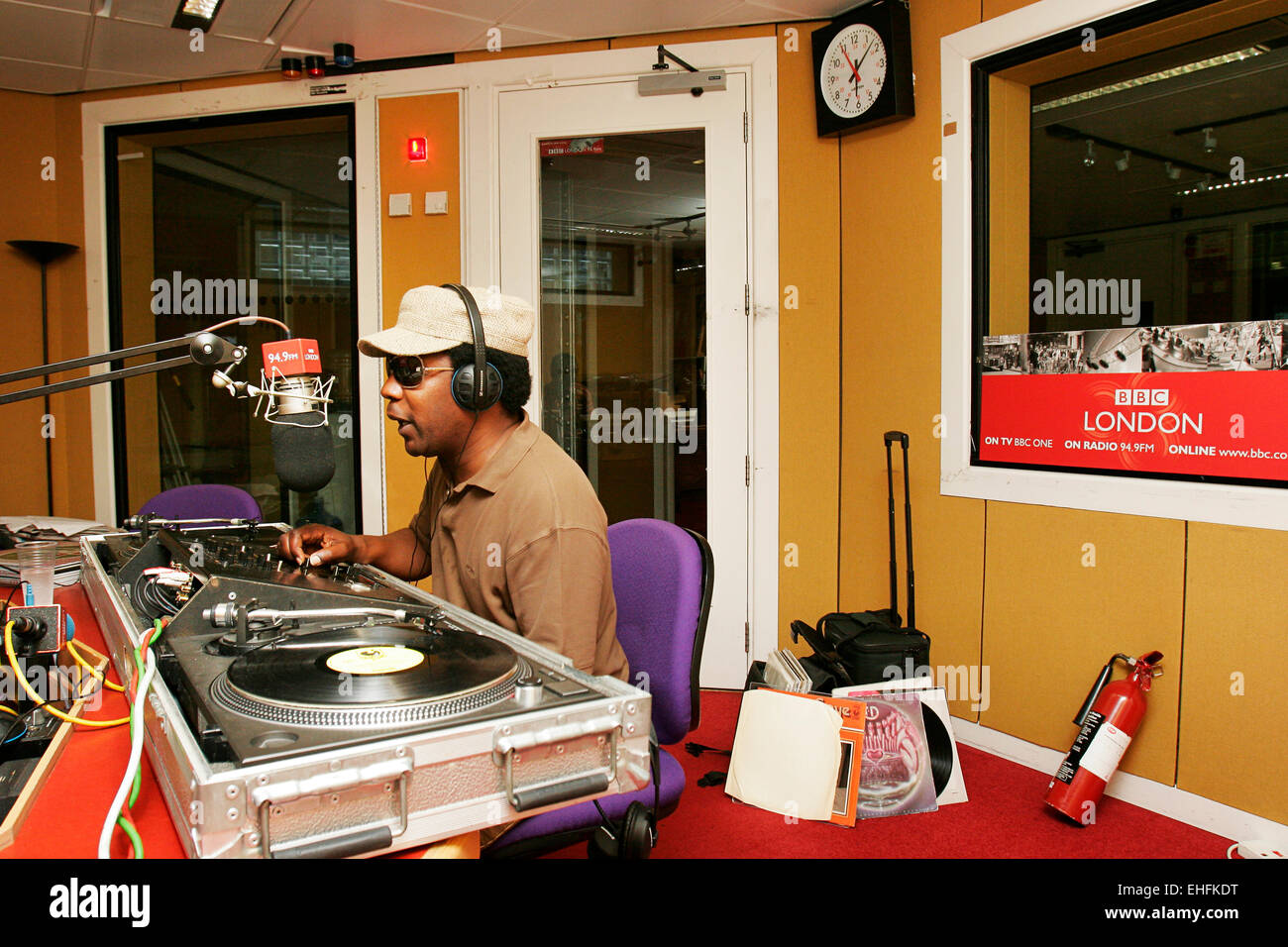 Norman Jay presenting his radio show Giant 45 on BBC Radio London. Stock Photo