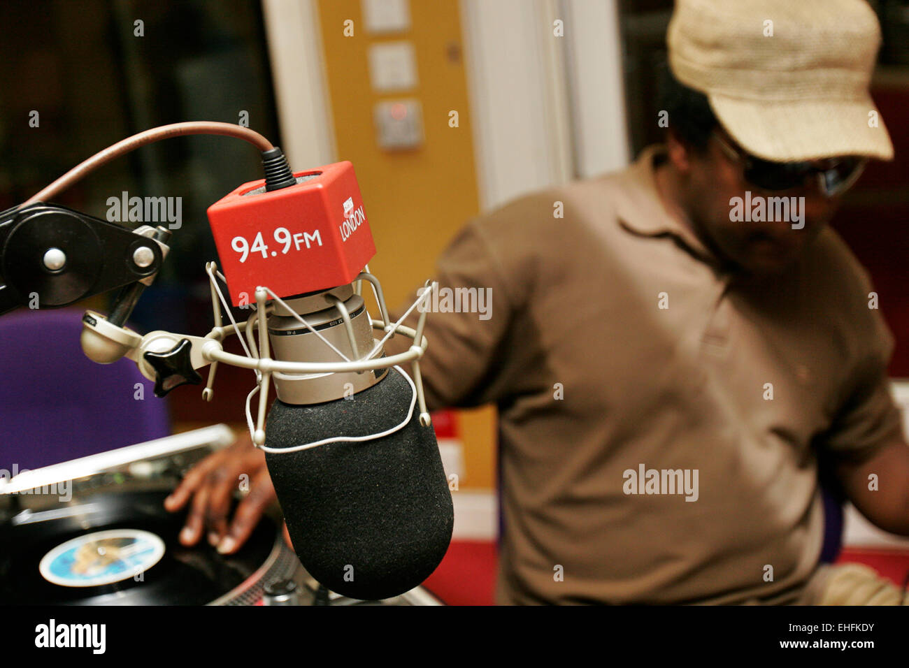 Norman Jay presenting his radio show Giant 45 on BBC Radio London. Stock Photo