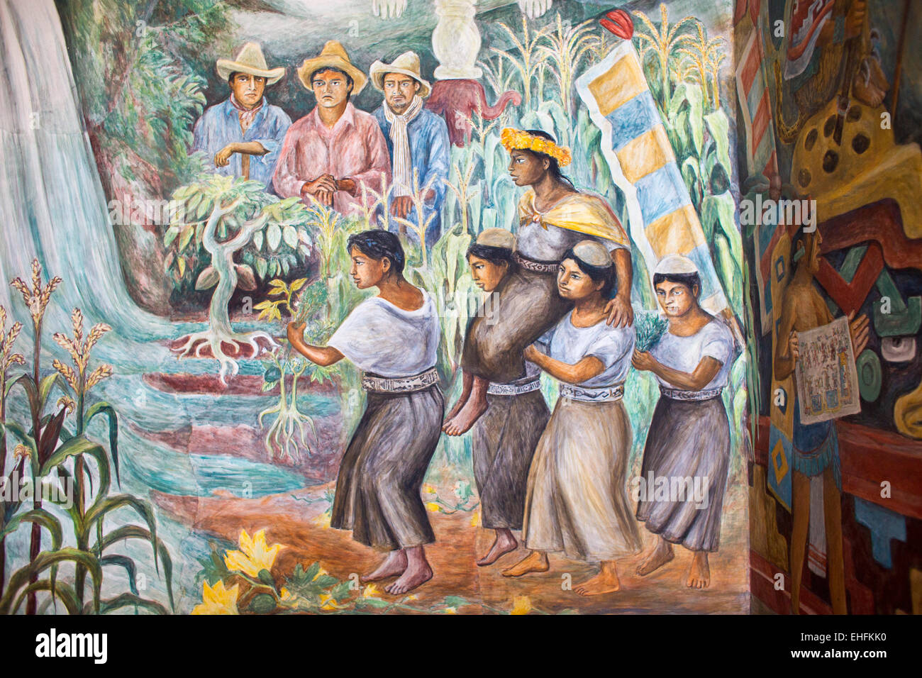 Oaxaca, Mexico - Details of a painting celebrating Oaxaca history and culture by Arturo García Bustos. Stock Photo