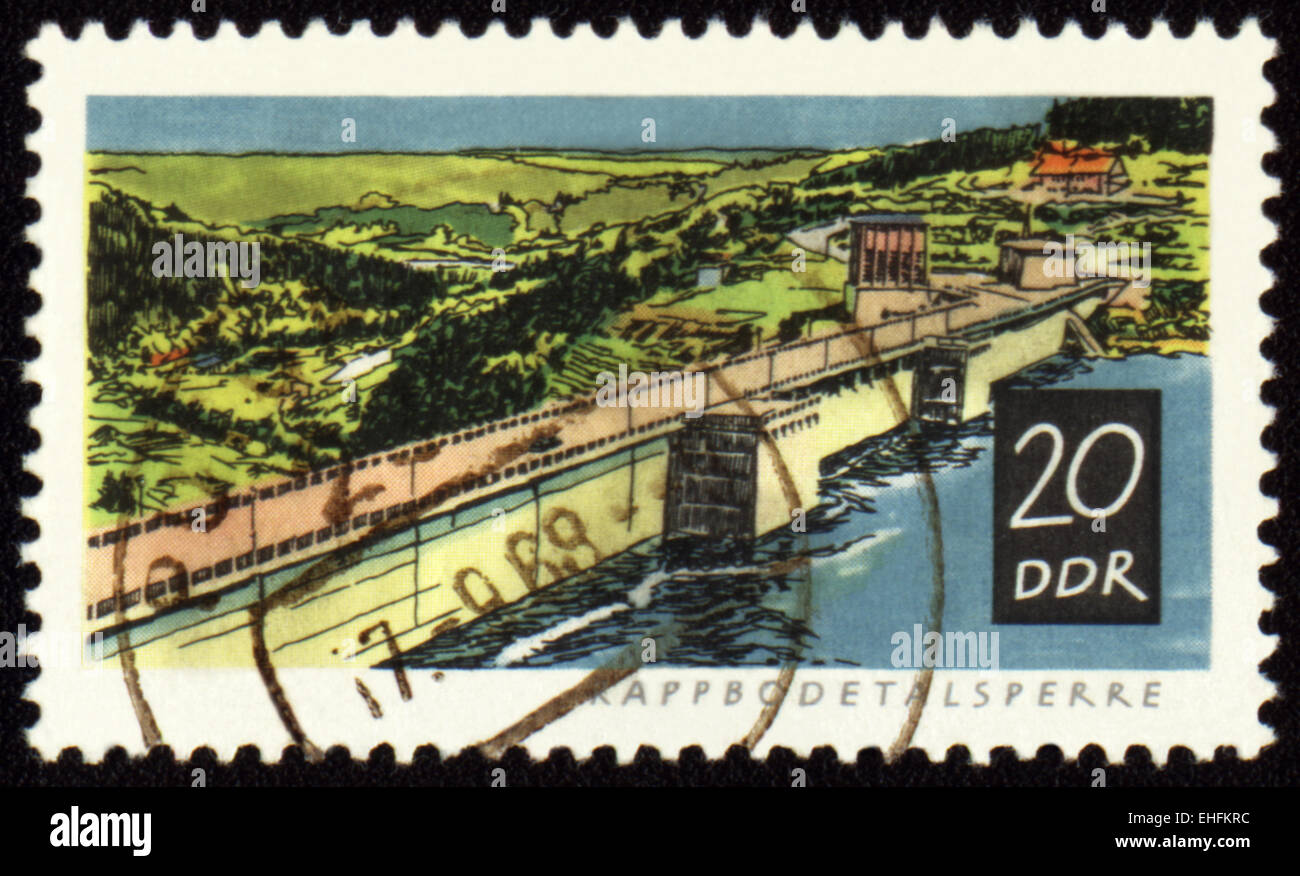 GDR - CIRCA 1960s: A stamp printed in GDR (East Germany) shows Rappbode dam Stock Photo