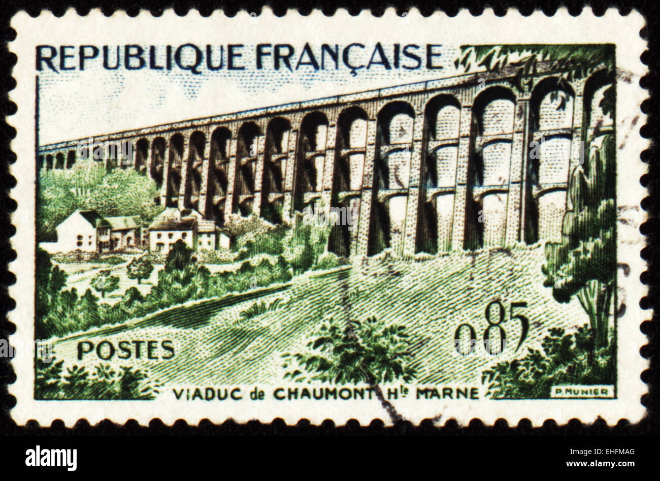 FRANCE - CIRCA 1960: A stamp printed in France shows Chaumont Viaduct Stock Photo
