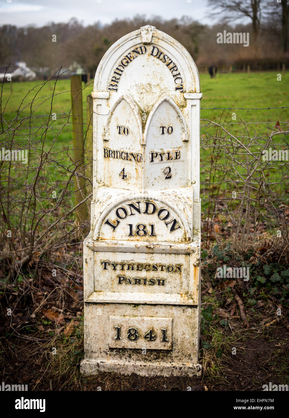 A milestone marker at St Fagans National History Museum, Cardiff, Wales Stock Photo