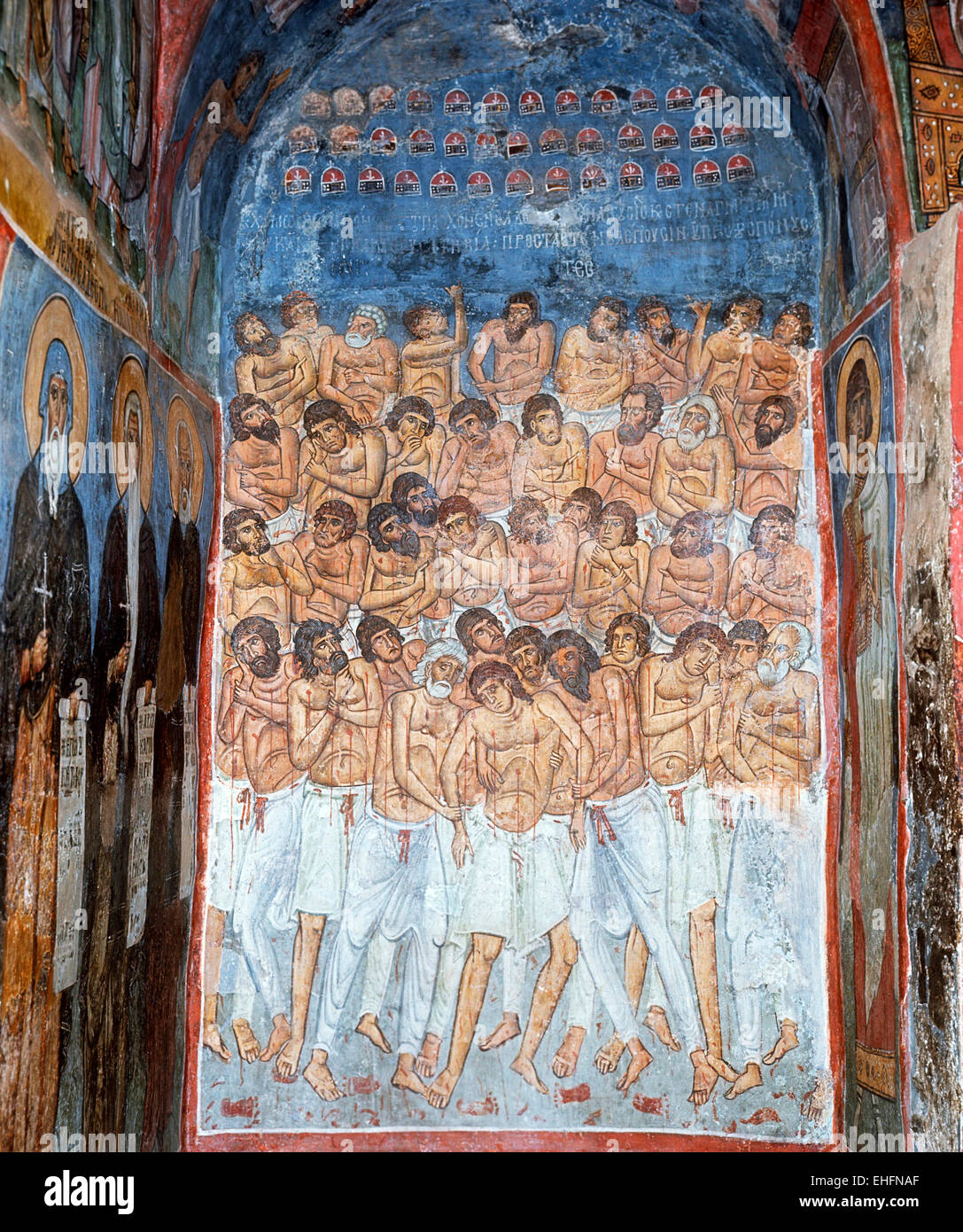 The Forty Martyrs of Sebaste a mural in the Church of Panagia Phorbiotissa at Asinou Cyprus 1105-05 AD Stock Photo