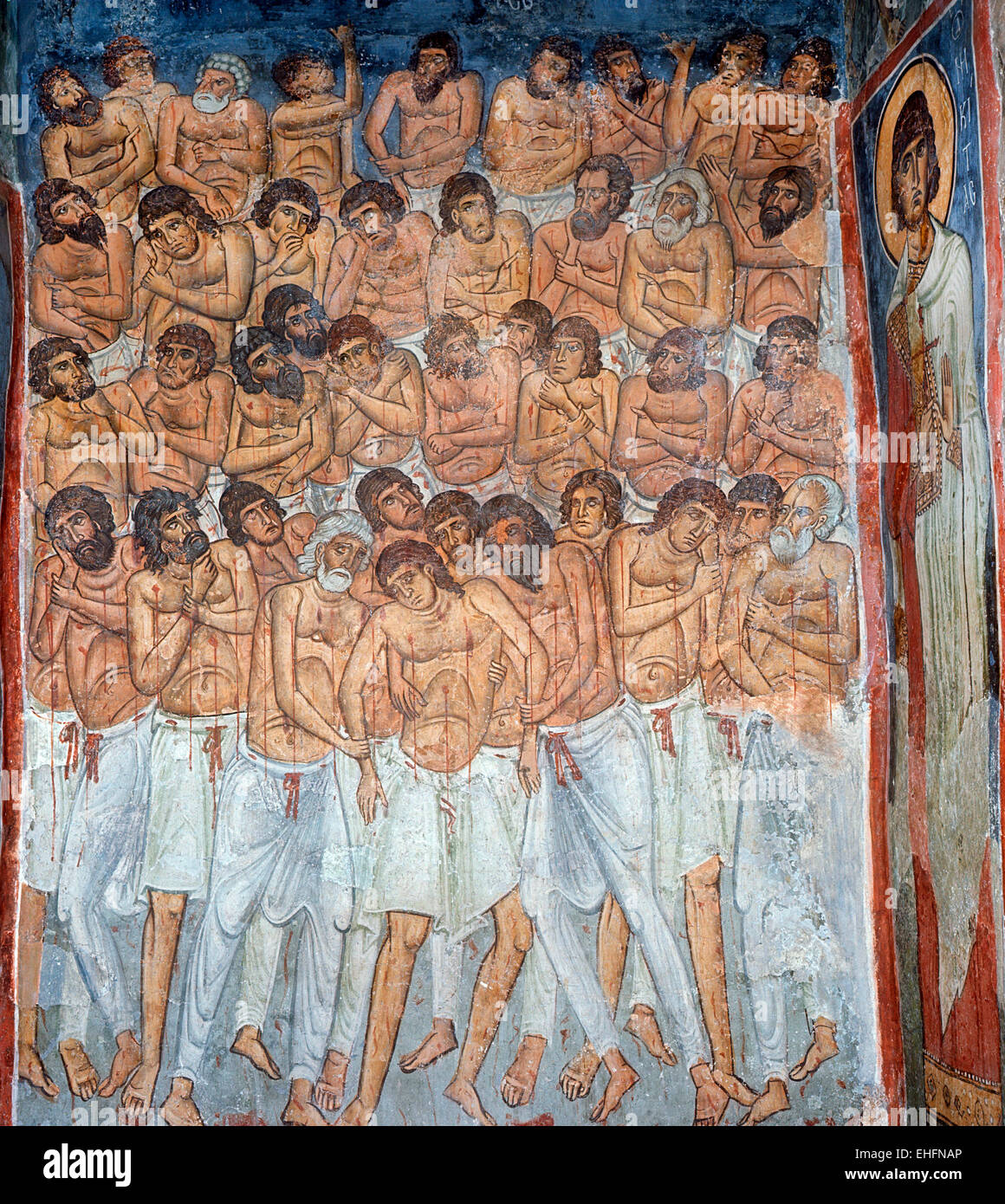 The Forty Martyrs of Sebaste, a mural in the Church of Panagia Phorbiotissa at Asinou Cyprus 1105-6 AD Stock Photo