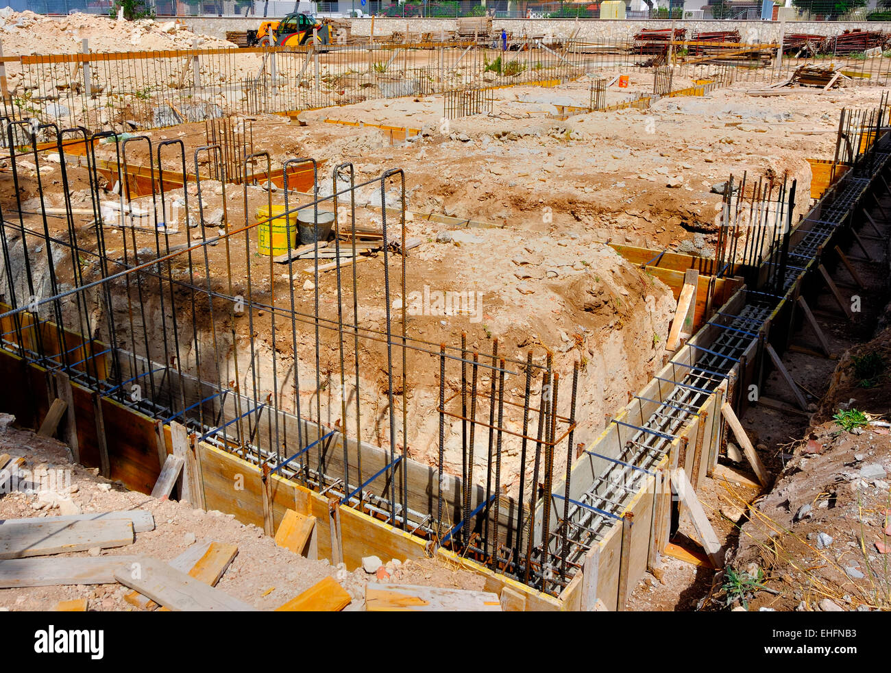 Wood formwork and reinforcing steel bars use in construction site for