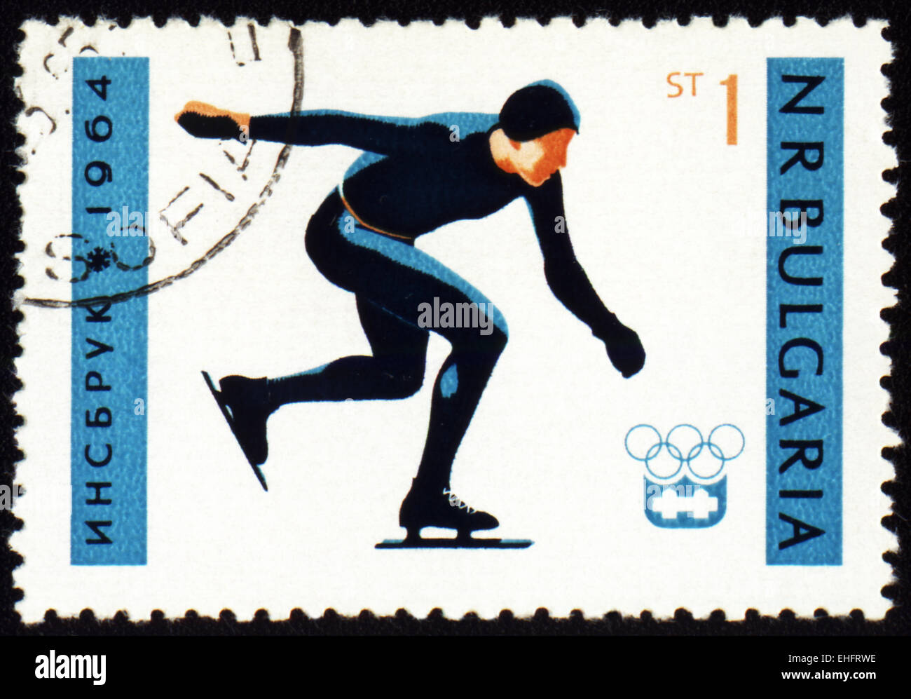 BULGARIA - CIRCA 1964: A post stamp printed in Bulgaria shows skater Stock Photo