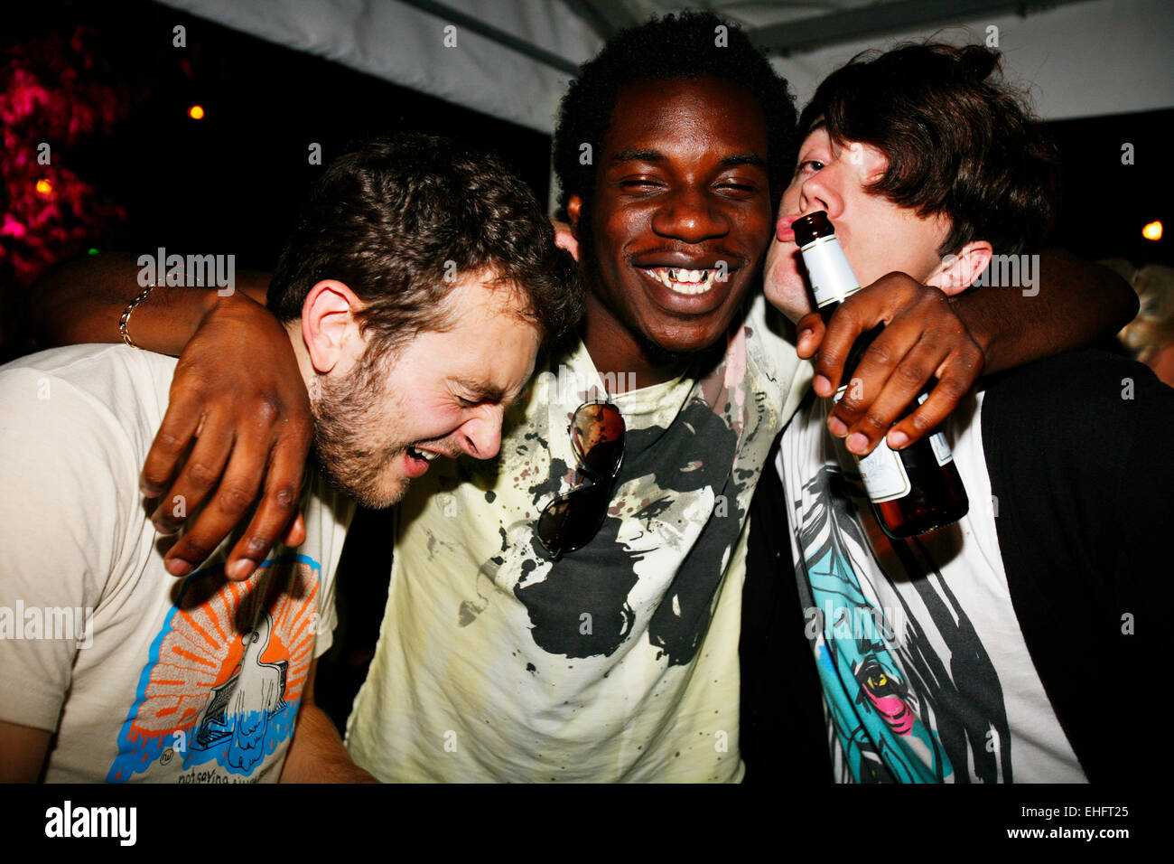 Mates having fun at TDK Cross Central Festival 2007 at Canvas in Kings Cross in London. Stock Photo