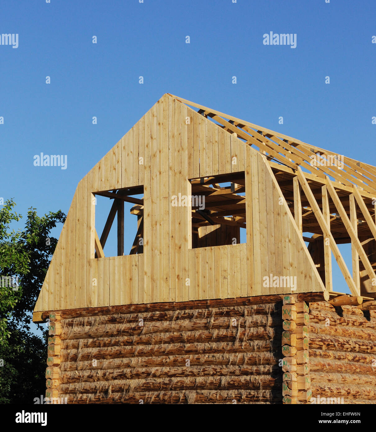 Unfinished ecological wooden house Stock Photo Alamy