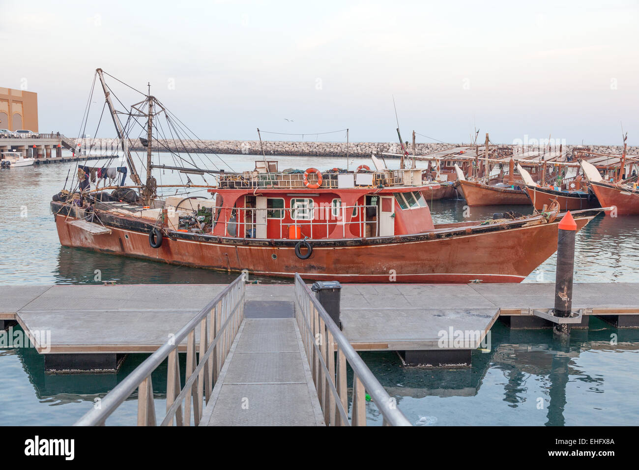 Dhow fishing boats in the harbor of Kuwait City, Middle East Stock Photo