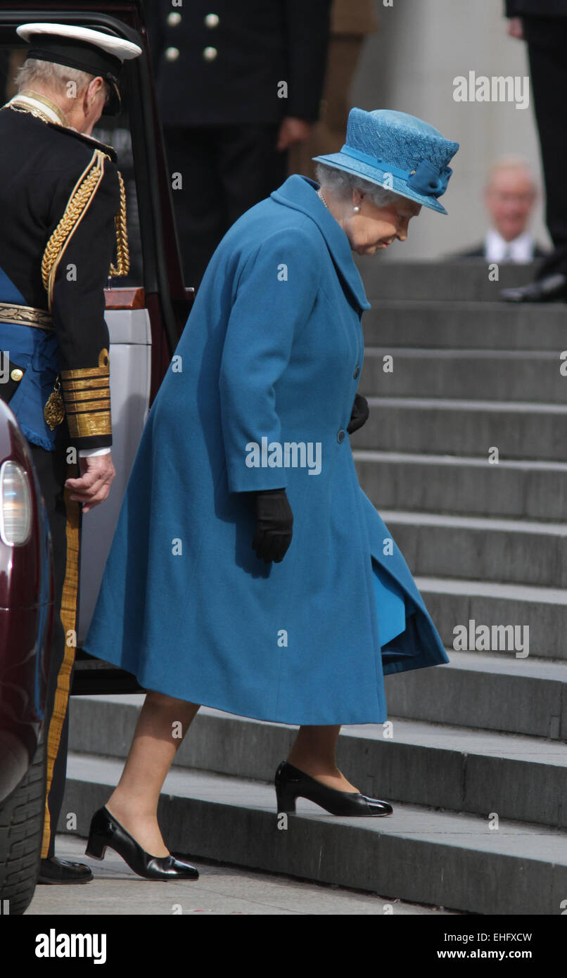 London, UK. 13th March, 2015. Prince Philip, Duke of Edinburgh and Queen Elizabeth II attend a Service of Commemoration for troo Stock Photo