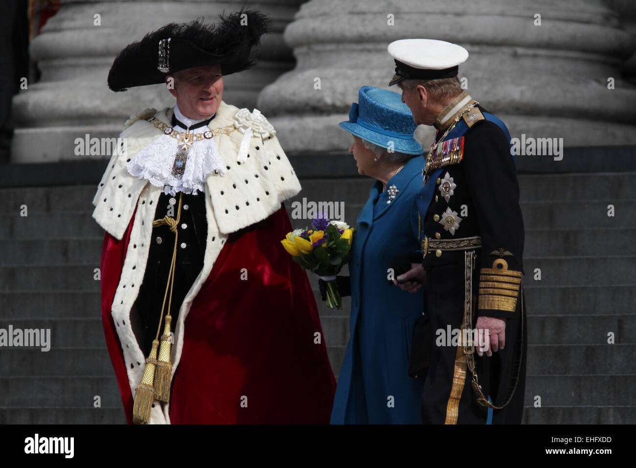 London, UK. 13th March, 2015. Prince Philip, Duke of Edinburgh and Queen Elizabeth II attend a Service of Commemoration for troo Stock Photo