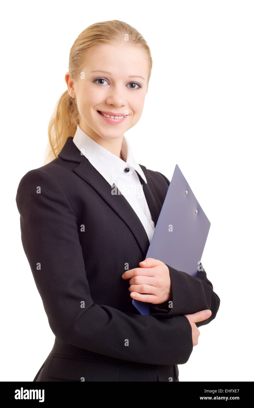 happy smiling business woman with folder Stock Photo - Alamy