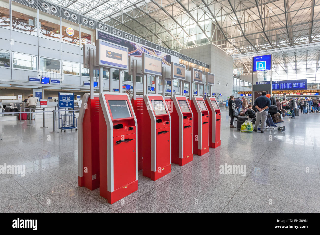 Self Checkin machines and counters in the Frankfurt International Airport Stock Photo