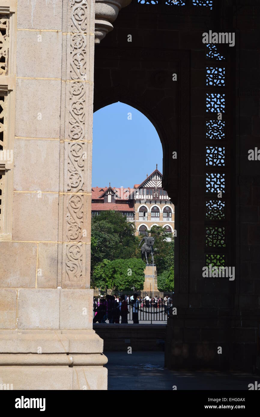 View of the Royal Bombay Yacht Club through the Gateway of India in Mumbai. Stock Photo