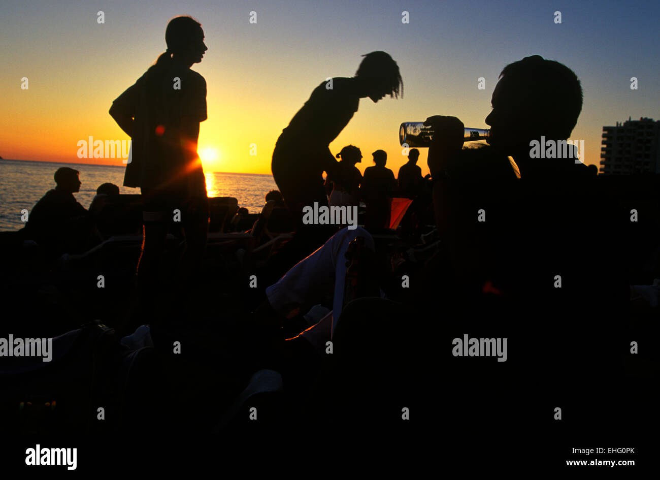 Sunset at Cafe del Mar in Ibiza. Stock Photo