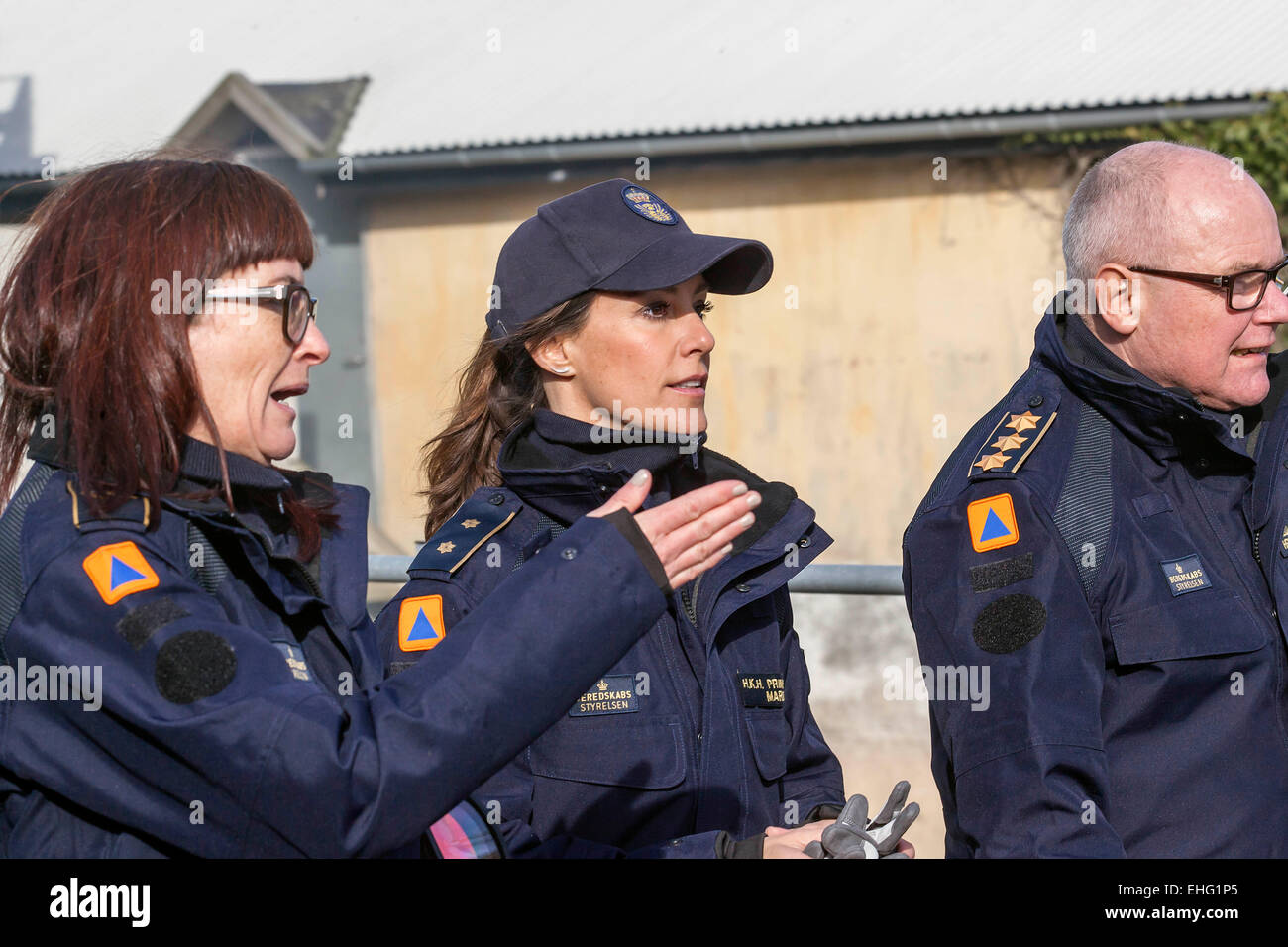 Hedehusene, Denmark. 13th March, 2015. Princess Marie (photo, mid) visits the Danish Emergency Management Agency where she gets demonstrated how the agency works in disaster areas Credit:  OJPHOTOS/Alamy Live News Stock Photo