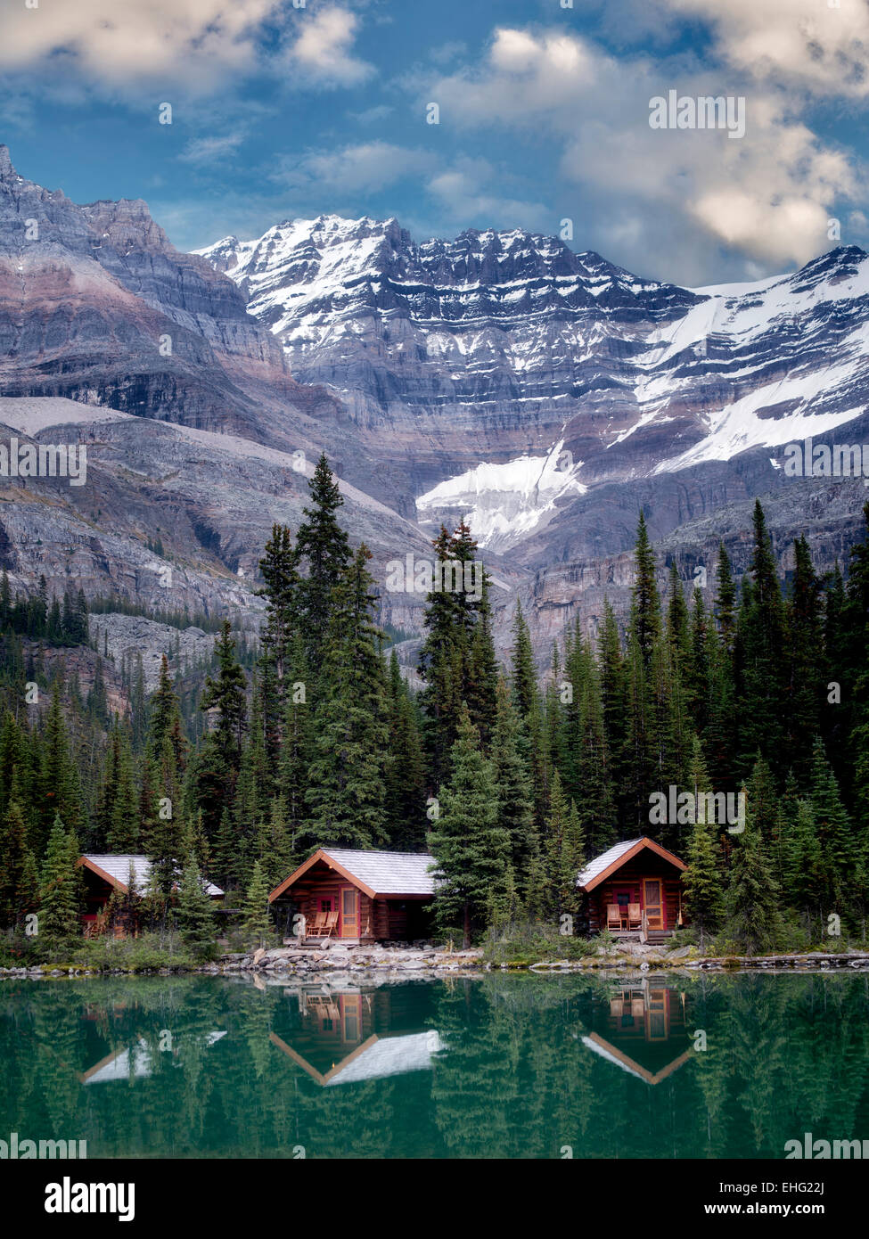 Cabins at Lake O'hara. Yoho National Park, Opabin Plateau, British Columbia, Canada Stock Photo