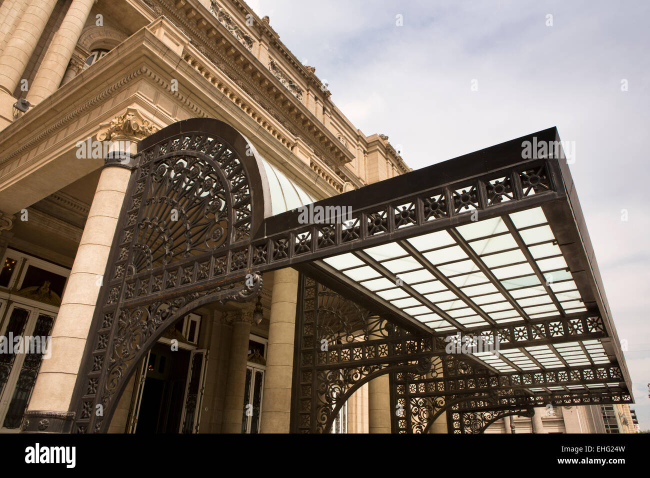 Argentina, Buenos Aires, Libertad, Teatro Colon, cast iron and glass canopy structure Stock Photo