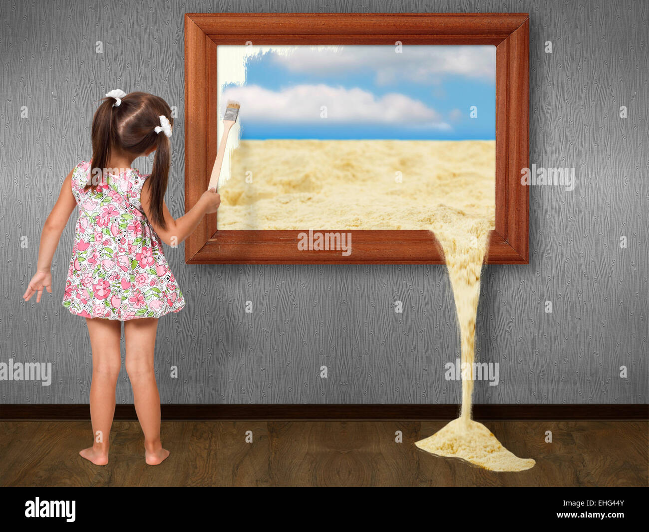 Little girl drawing picture, creative concept Stock Photo