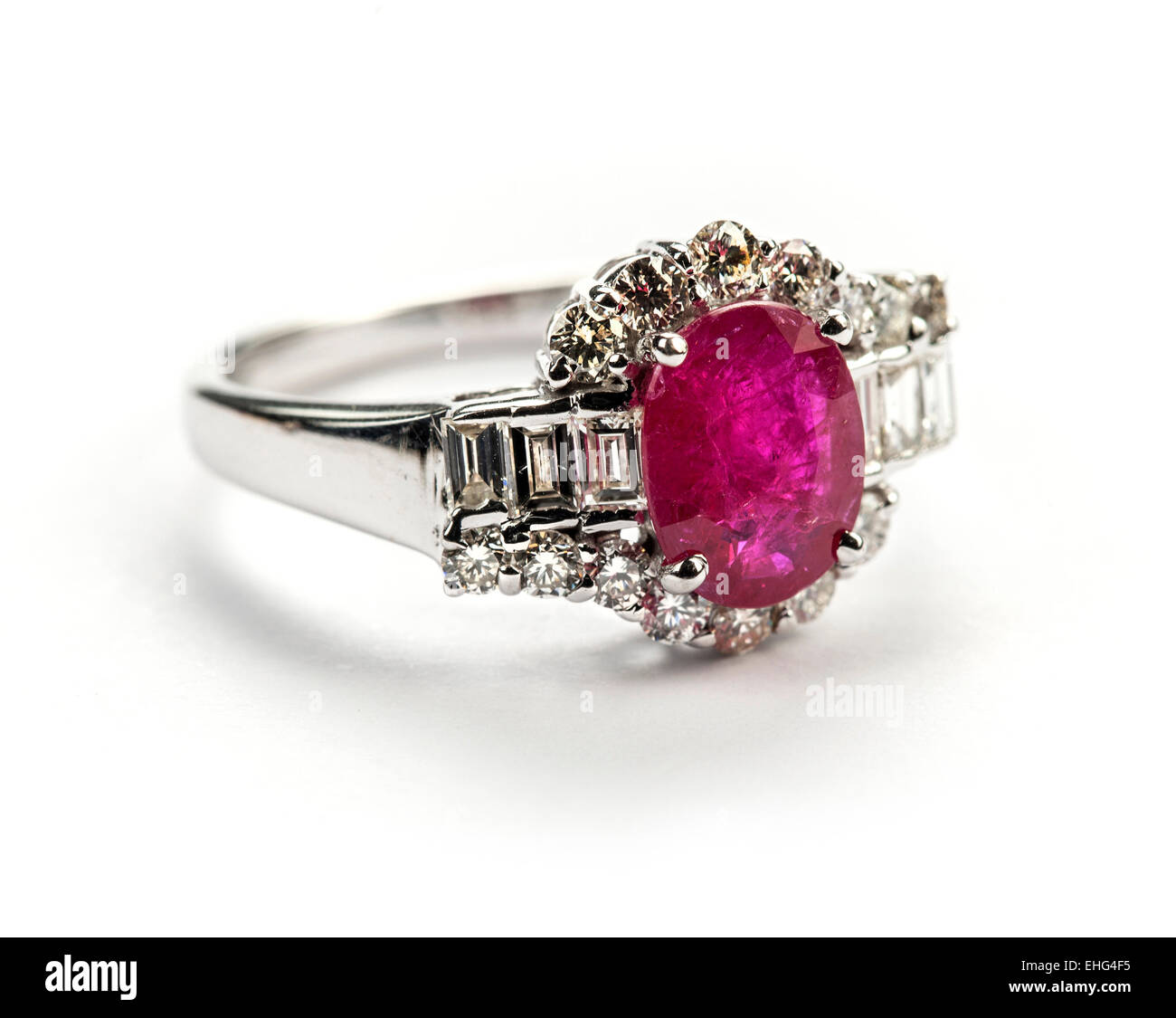 Large Ruby and diamond cluster ring. Stock Photo