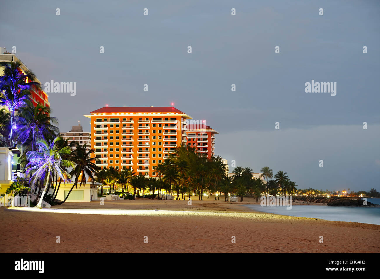 El Condado Beach and skyline, El Condado, San Juan, Puerto Rico Stock Photo