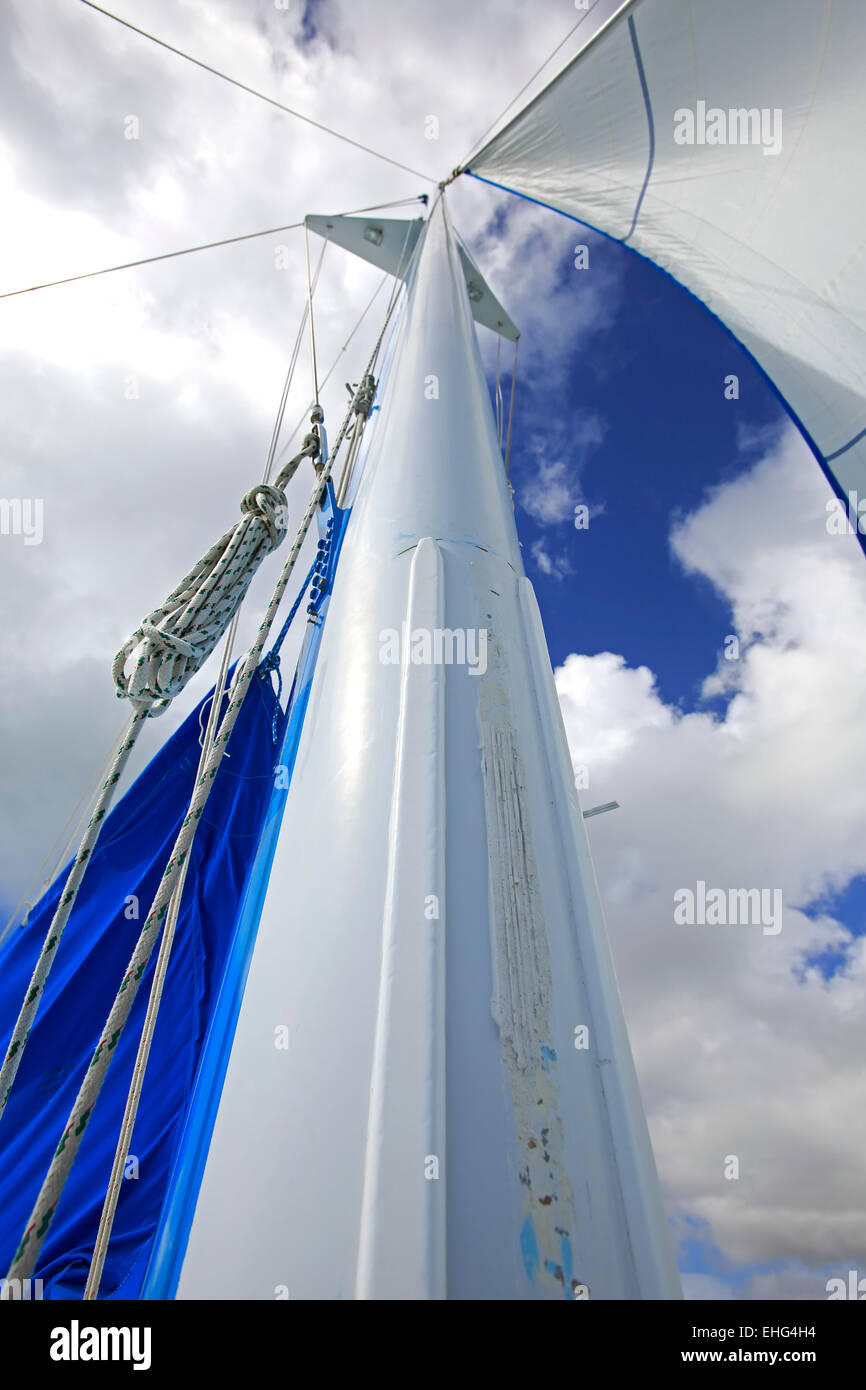 Catamaran mast and sail, near Fajardo, Puerto Rico Stock Photo - Alamy