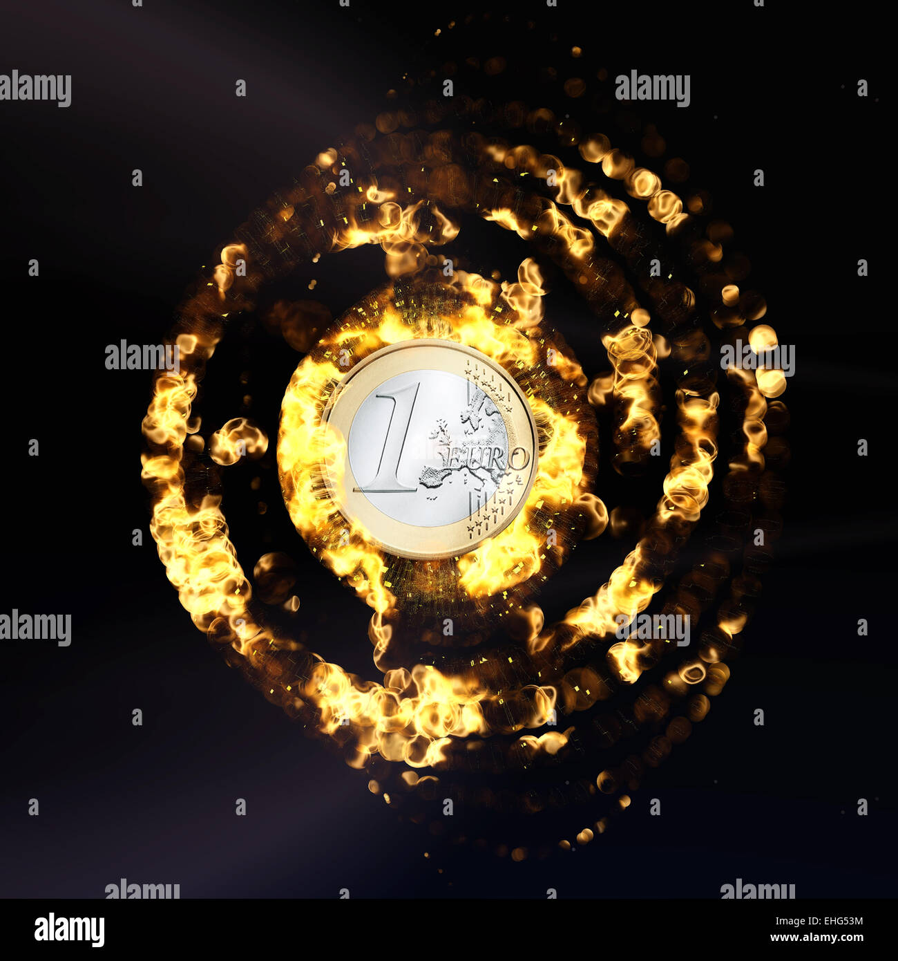Burning Euro Coin Stock Photo