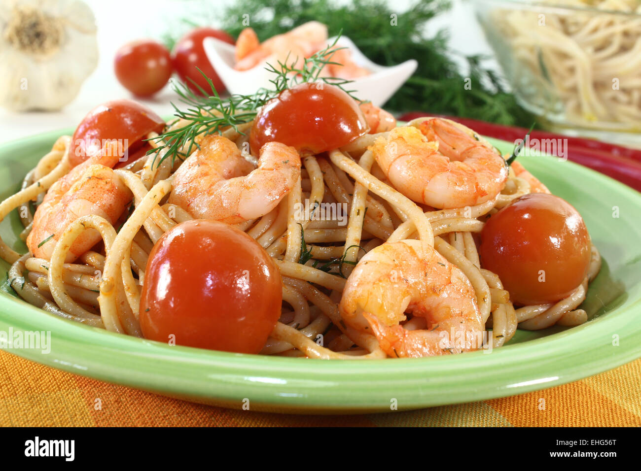 cooked Spaghetti with shrimp Stock Photo - Alamy