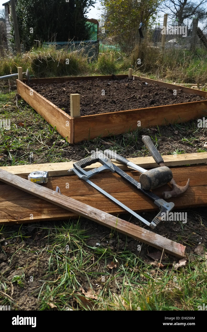 How to make a raised bed - equipment Stock Photo