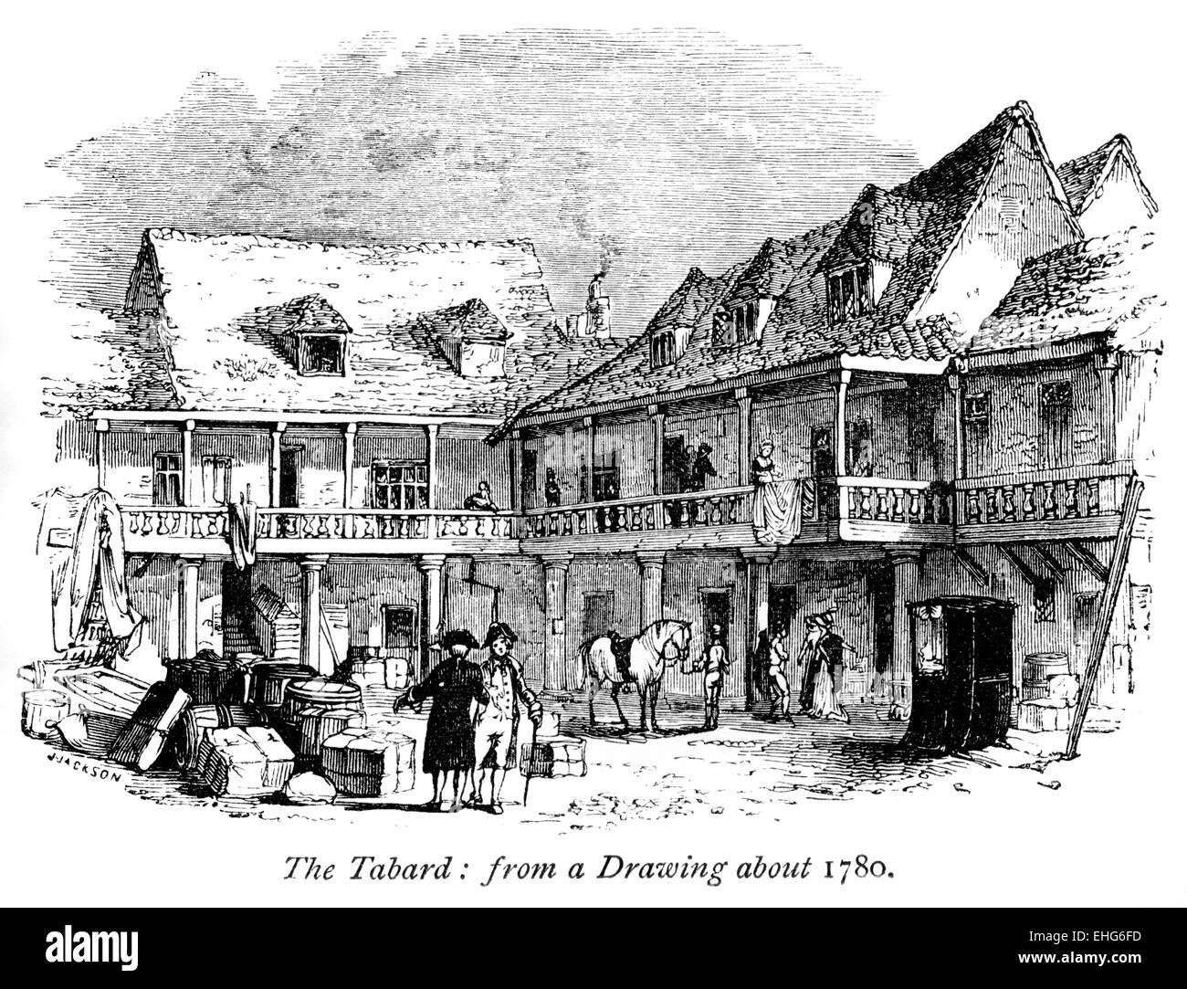 An engraving of The Tabard, Southwark, from a Drawing about 1780 scanned at high resolution from a book printed in 1867. Stock Photo