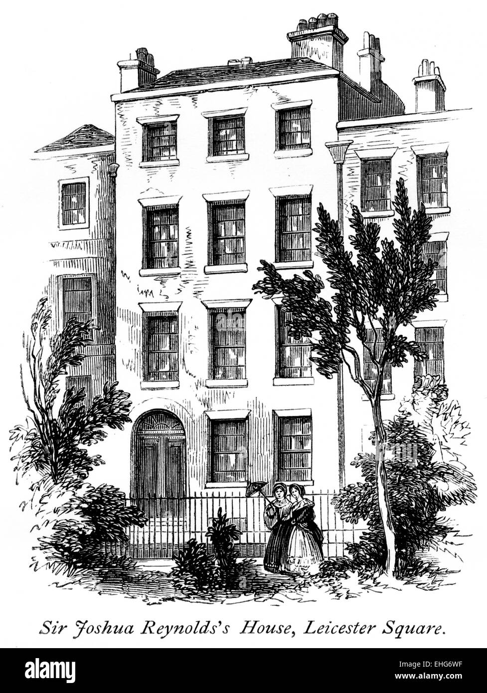 An engraving of Sir Joshua Reynolds House, Leicester Square scanned at high resolution from a book printed in 1867. Stock Photo