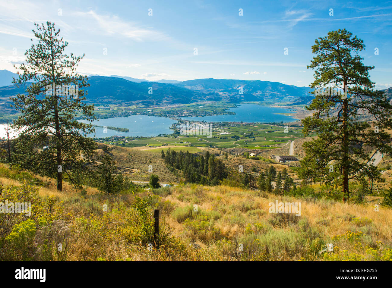 View of town of Osoyoos, British Columbia, from Highway 3 'Crowsnest Trail', East of Osoyoos, BC, Canada Stock Photo