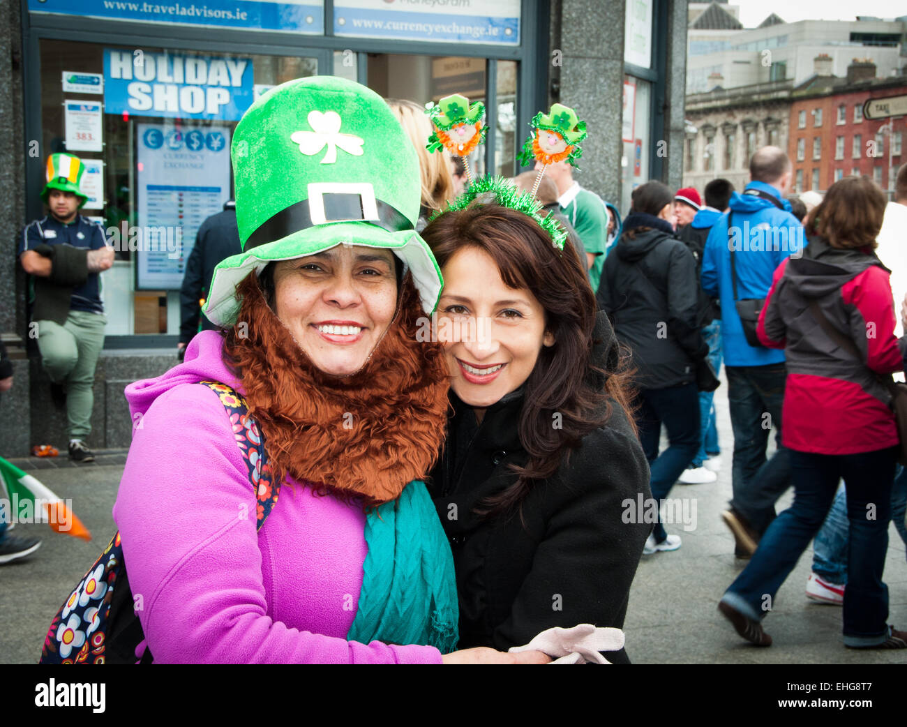 Tourists Celebrating St Patrick's Day in Dublin Stock Photo