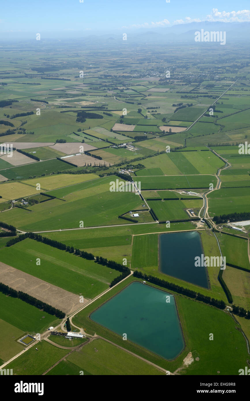 Aerial of dairy and cropping farms in Canterbury, South Island, New