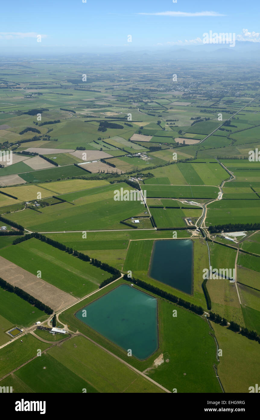 Aerial of dairy and cropping farms in Canterbury, South Island, New Zealand. Stock Photo