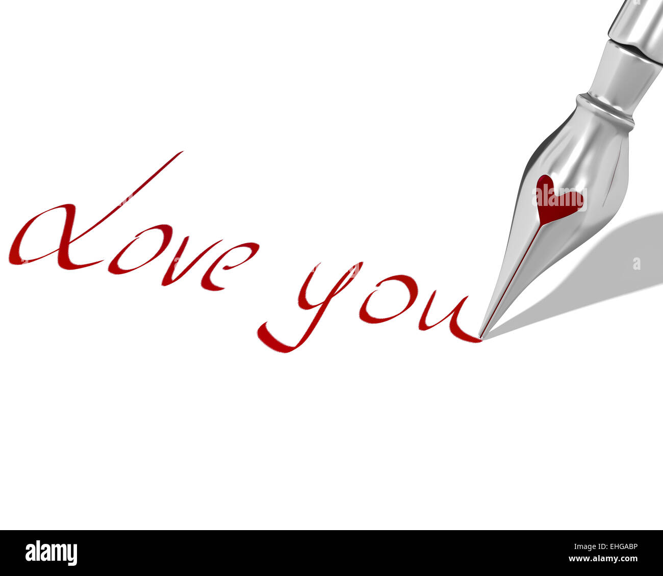 Ink pen nib with heart writes Love you Stock Photo