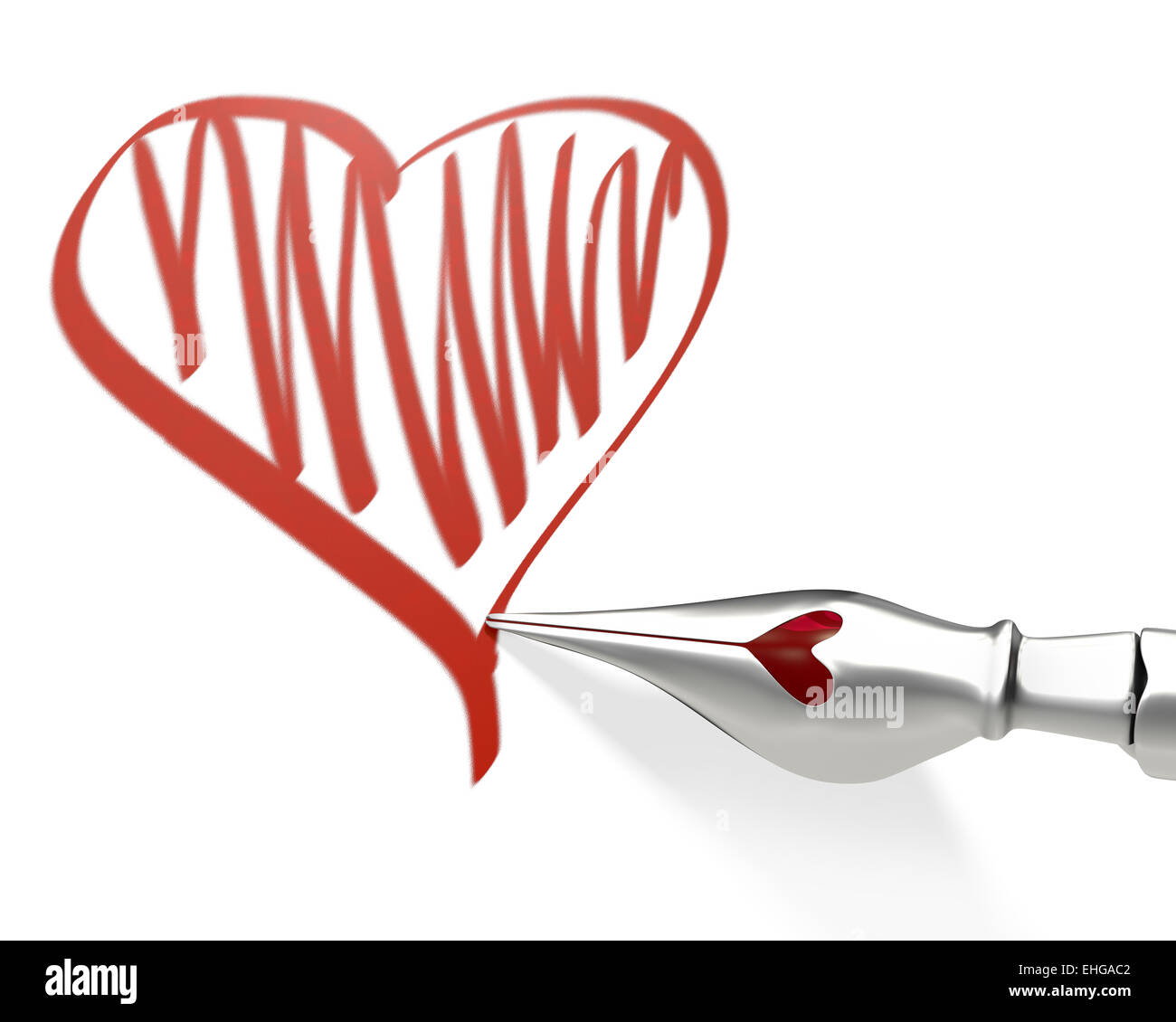 Metal ink pen nib draws heart Stock Photo
