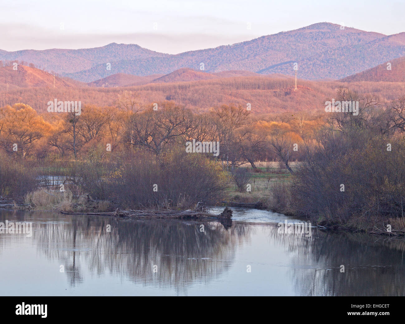 Mountain ridge of Sihote-Alin in evening light Stock Photo