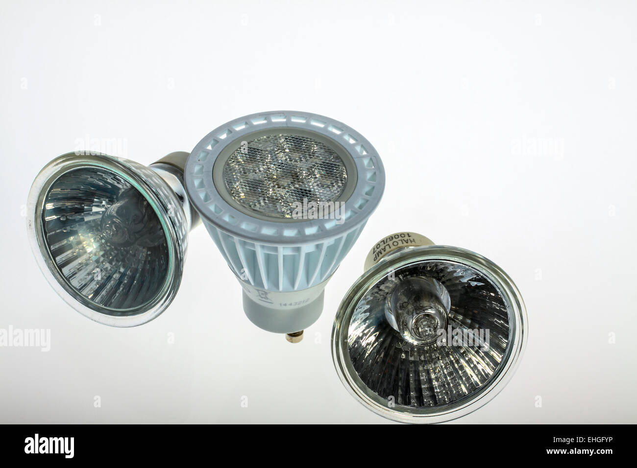 Halogen and LED spotlights could be used to illustrate the difference ...