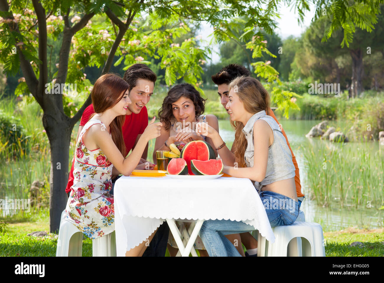 Young family picnic park table hi-res stock photography and images - Alamy