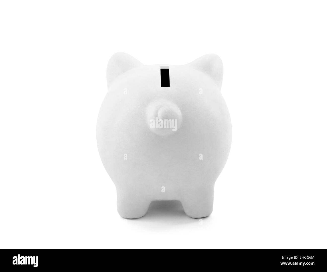 Back view of white piggy bank with clipping path Stock Photo