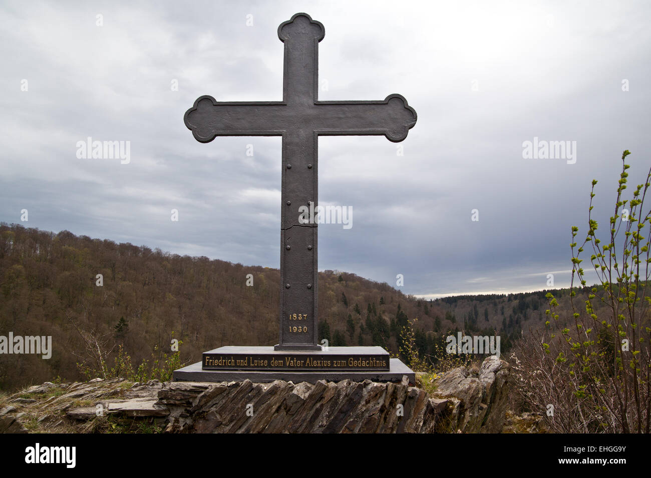 cross on the summit of a mountain Stock Photo