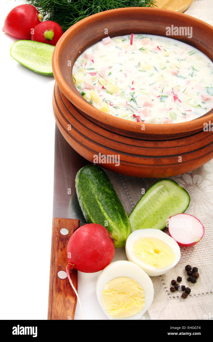 Preparation of a cold soup with kefir Stock Photo - Alamy