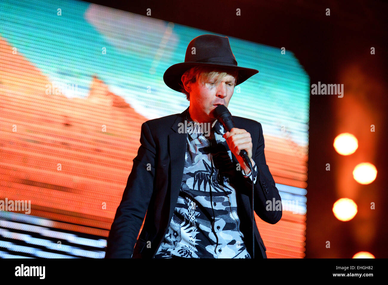MADRID - SEP 13: Beck (legendary musician, singer and songwriter) performance at Dcode Festival. Stock Photo
