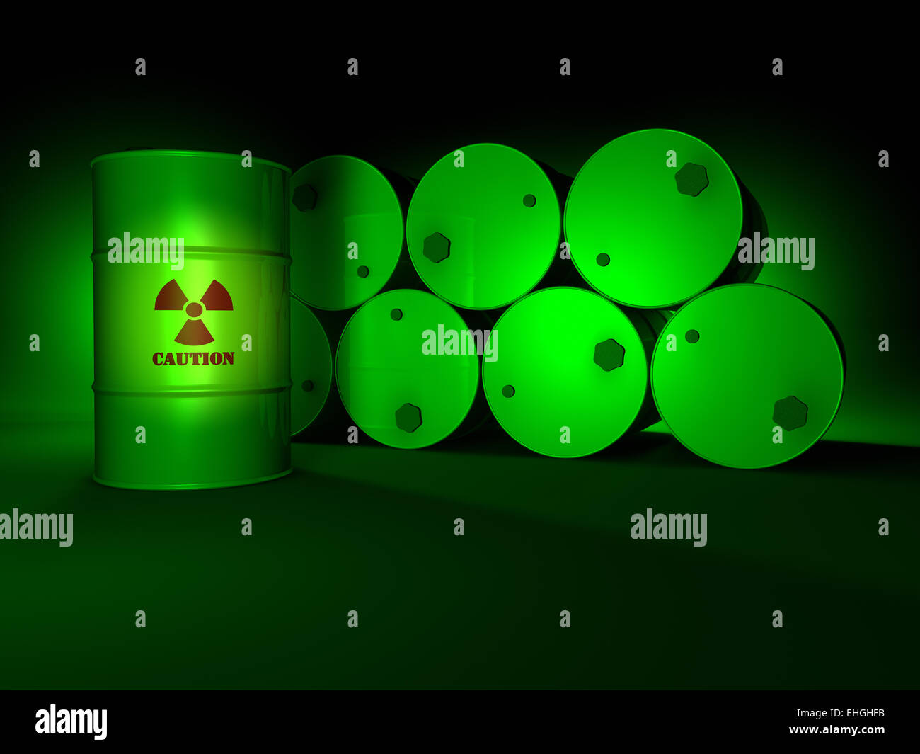 Green Radioactive Barrels Stock Photo
