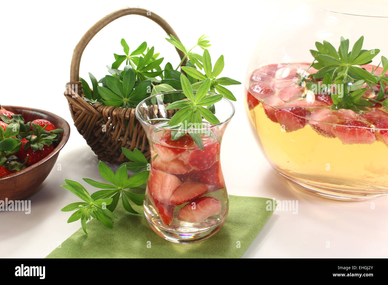 may wine with strawberries and sweet woodruff Stock Photo Alamy