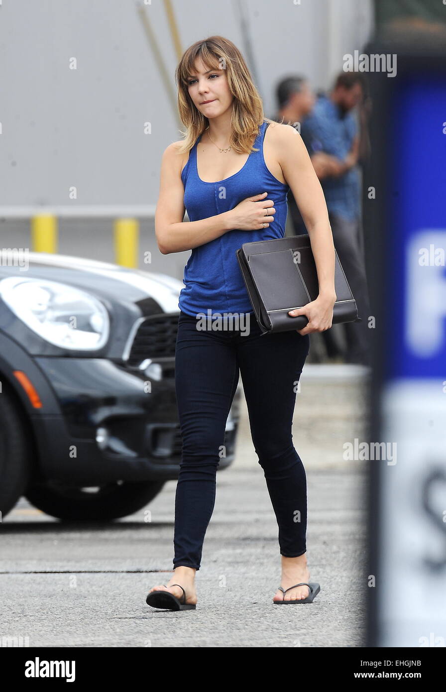 Katherine McPhee filming CBS's new show 'Scorpion' in Downtown Los Angeles Featuring: Katherine McPhee Where: Los Angeles, California, United States When: 08 Sep 2014 Stock Photo