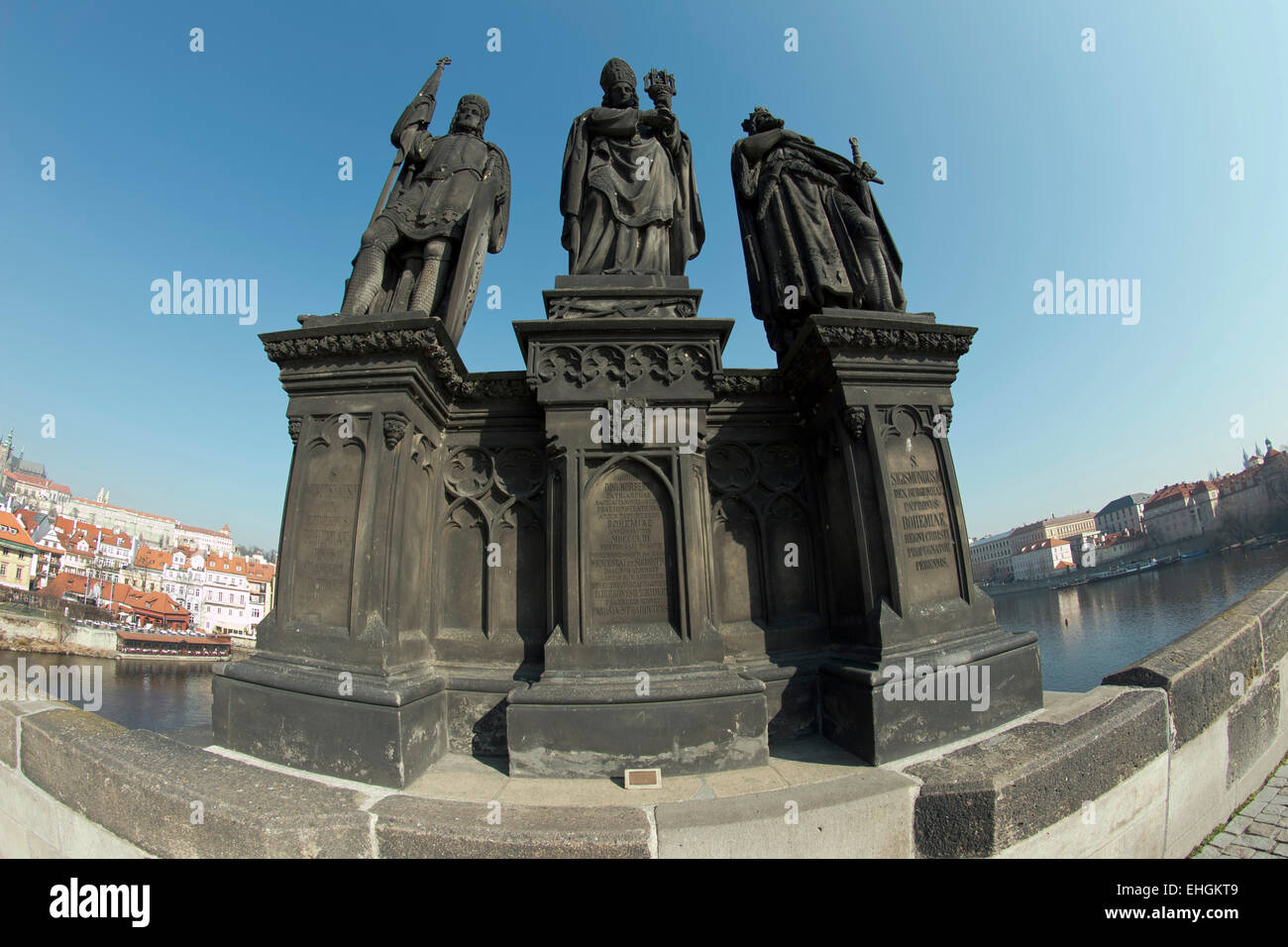 Sculpture from 1853 on Charles bridge - St. Norbert, Wenceslas and Sigismund. Founder Premonstrates - St. Norbert Stock Photo