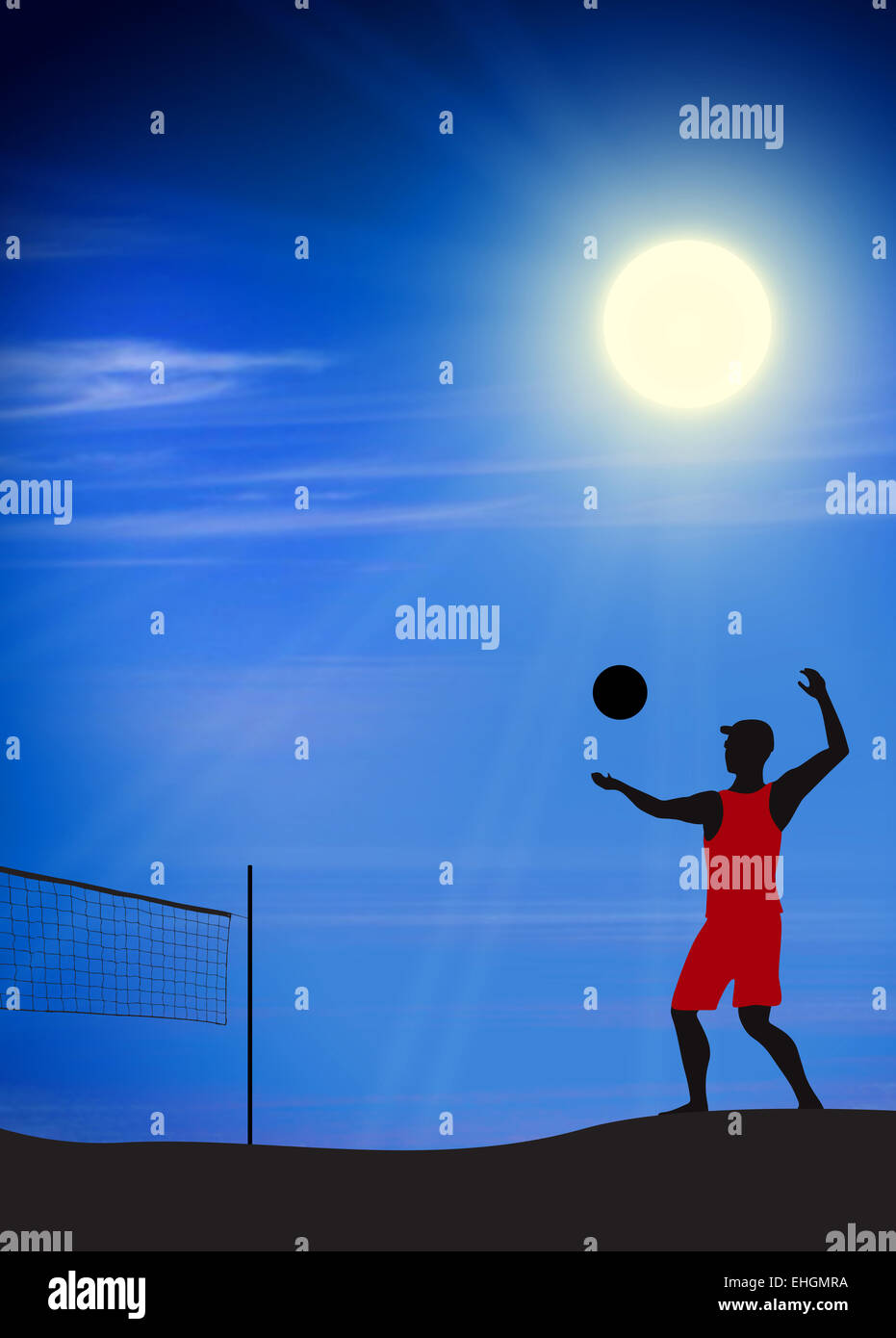 Sport poster: Beach Volleyball serve background with space Stock Photo ...