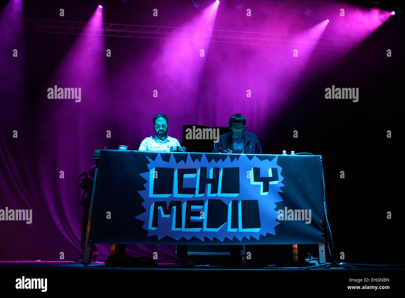 MADRID - SEP 13: Ocho y Medio Deejay's show at Dcode Festival on September 13, 2014 in Madrid, Spain. Stock Photo
